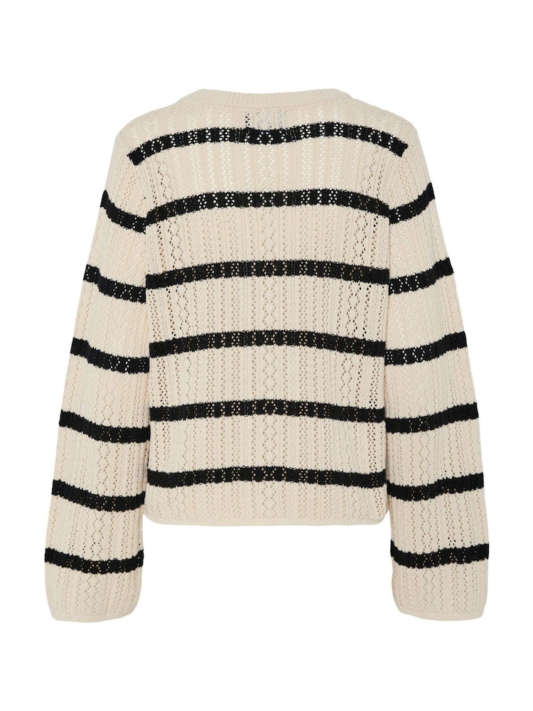 PIECES Cream Long Sleeve Round Neck Crochet Top - Image 2 of 2