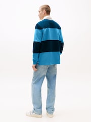 Tommy Jeans Blue Relaxed Colour Blocked Rugby Shirt - Image 2 of 5
