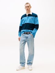 Tommy Jeans Blue Relaxed Colour Blocked Rugby Shirt - Image 3 of 5