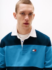 Tommy Jeans Blue Relaxed Colour Blocked Rugby Shirt - Image 4 of 5