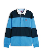 Tommy Jeans Blue Relaxed Colour Blocked Rugby Shirt - Image 5 of 5
