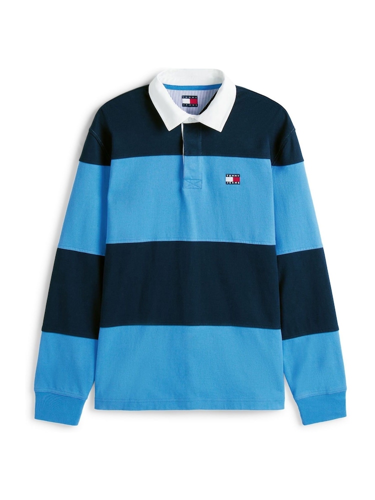 Tommy Jeans Blue Relaxed Colour Blocked Rugby Shirt - Image 5 of 5