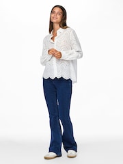 PIECES White Long Sleeve Broderie Shirt - Image 1 of 3