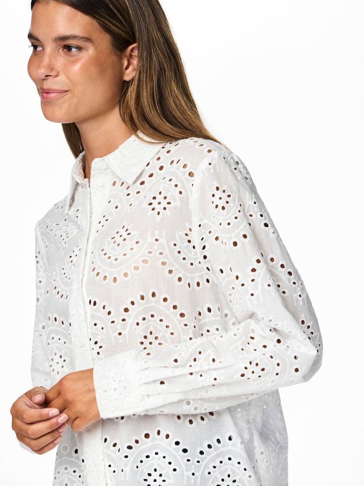 PIECES White Long Sleeve Broderie Shirt - Image 2 of 3