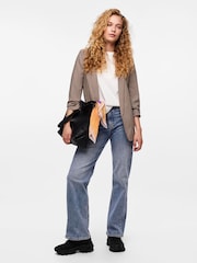 PIECES Natural Relaxed Ruched Sleeve Blazer - Image 1 of 4