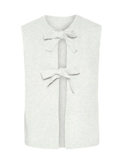 PIECES White Tie Front Bow Knitted Sleeveless Vest - Image 5 of 6