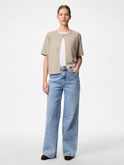 PIECES Natural Short Sleeve Round Neck Knitted Cardigan - Image 1 of 3