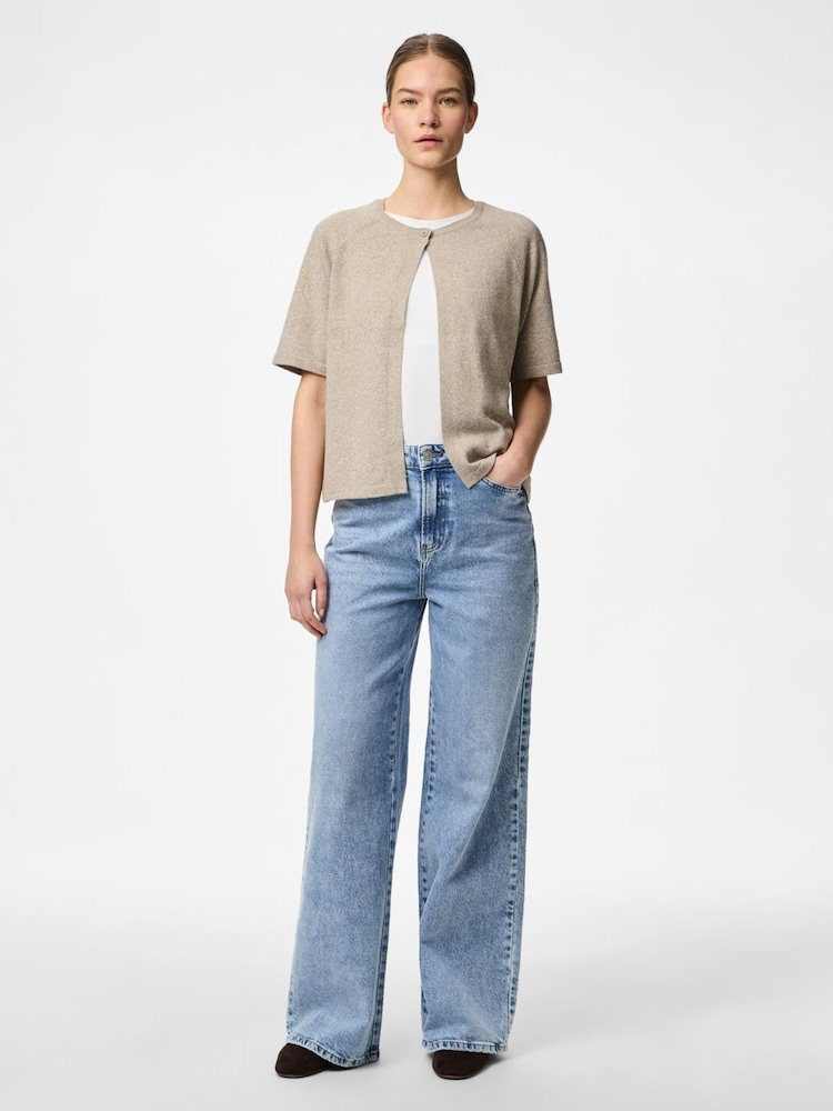 PIECES Natural Short Sleeve Round Neck Knitted Cardigan - Image 1 of 3