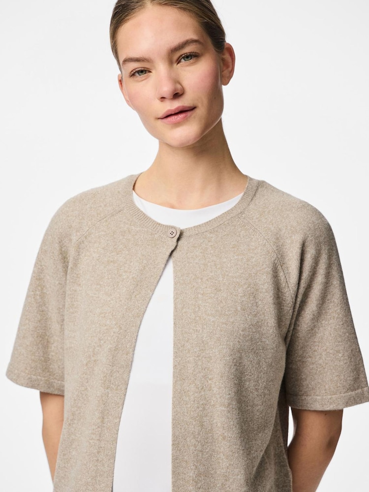 PIECES Natural Short Sleeve Round Neck Knitted Cardigan - Image 3 of 3