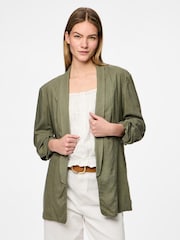 PIECES Green Relaxed Ruched Sleeve Blazer - Image 1 of 4