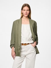 PIECES Green Relaxed Ruched Sleeve Blazer - Image 3 of 4