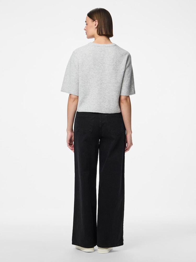 PIECES Grey Short Sleeve Round Neck Knitted Top - Image 2 of 4