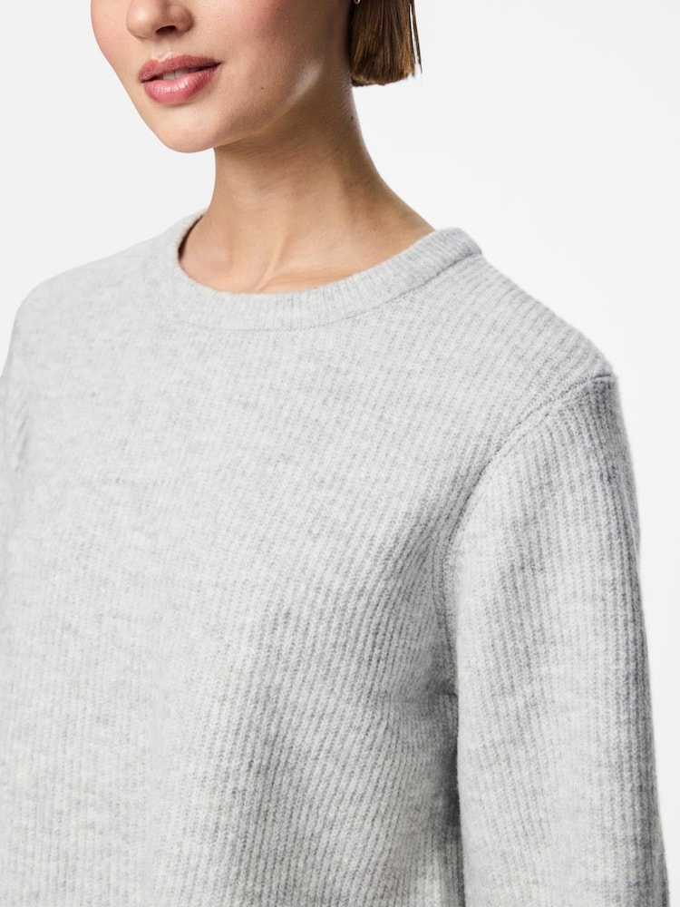 PIECES Grey Short Sleeve Round Neck Knitted Top - Image 4 of 4