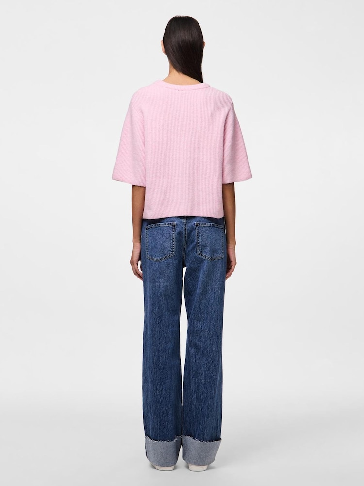 PIECES Pink Short Sleeve Round Neck Knitted Top - Image 2 of 3