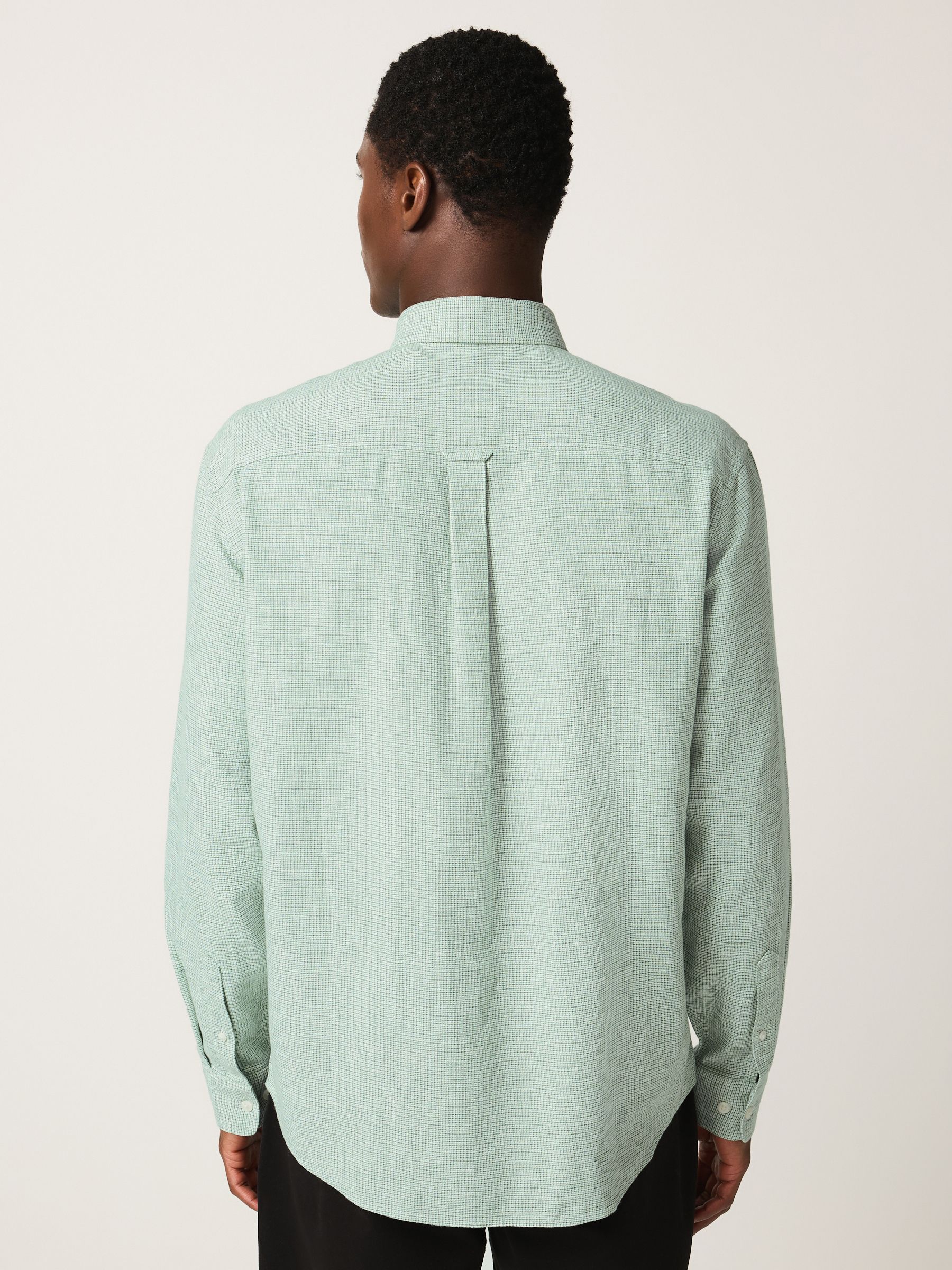 Buy Green Classic Collar Cotton Linen Blend Long Sleeve Shirt from