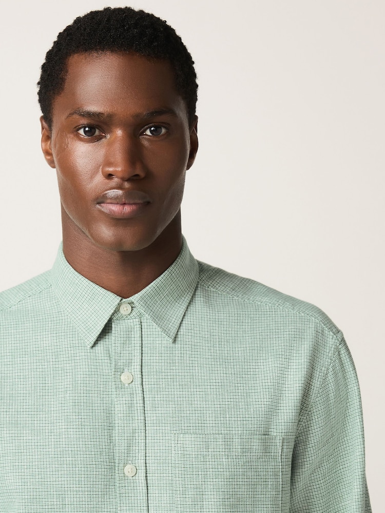 green dress shirt with white collar Mens Next Green Button Down Collar Cotton Linen Blend Long Sleeve Shirt 3X-Large