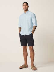 Light Blue Standard Collar Cotton Linen Blend Long Sleeve Shirt - Image 3 of 9