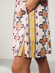 Cream Geometric Print Scoop Back Mini Shift Dress With Linen - Image 5 of 8