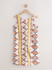 Cream Geometric Print Scoop Back Mini Shift Dress With Linen - Image 6 of 8
