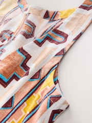 Cream Geometric Print Scoop Back Mini Shift Dress With Linen - Image 7 of 8