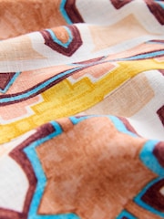 Cream Geometric Print Scoop Back Mini Shift Dress With Linen - Image 8 of 8