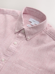 Pink Standard Collar Cotton Linen Blend Long Sleeve Shirt - Image 8 of 8
