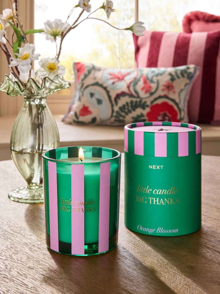 Orange Blossom Green & Pink Stripe Thank You Candle - Image 1 of 3