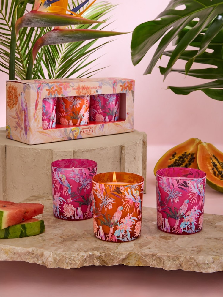 Watermelon Papaya Tropical Floral Set of 3 Candle - Image 1 of 3