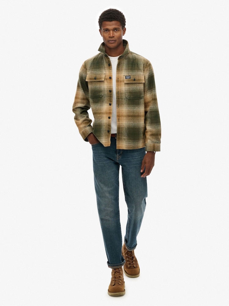 Superdry Olive Green Oversized Wool Miller Shirt - Image 2 of 3 Superdry Olive Green Oversized Wool Miller Shirt - Image 2 of 3