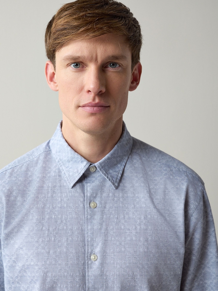 Blue Jaquard Print Long Sleeve Shirt - Image 1 of 7
