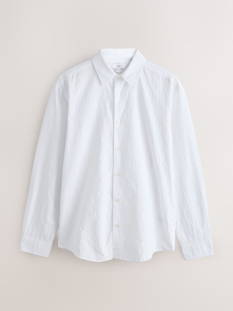 White Jaquard Print Long Sleeve Shirt - Image 1 of 3