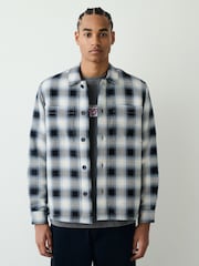 أزرق - Check Borg Lined Twill Shacket - صورة 1 من 10