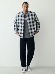 أزرق - Check Borg Lined Twill Shacket - صورة 2 من 10