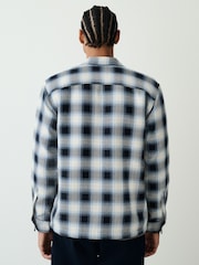 أزرق - Check Borg Lined Twill Shacket - صورة 3 من 10