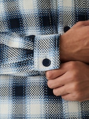 أزرق - Check Borg Lined Twill Shacket - صورة 6 من 10