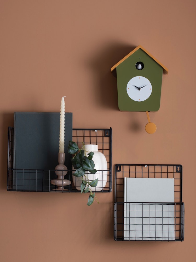 Karlsson Army Green Ochre Yellow Cuckoo Wall Clock - Image 1 of 4 Karlsson Army Green Ochre Yellow Cuckoo Wall Clock - Image 1 of 4