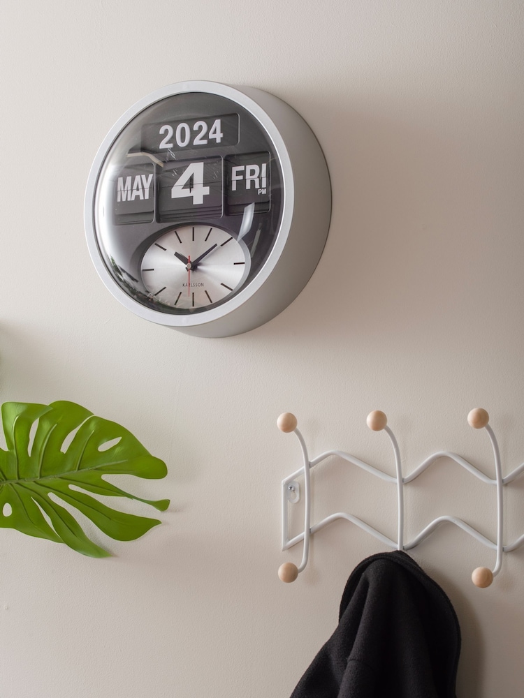 Karlsson Silver Round Flip Wall Clock - Image 1 of 5 Karlsson Silver Round Flip Wall Clock - Image 1 of 5