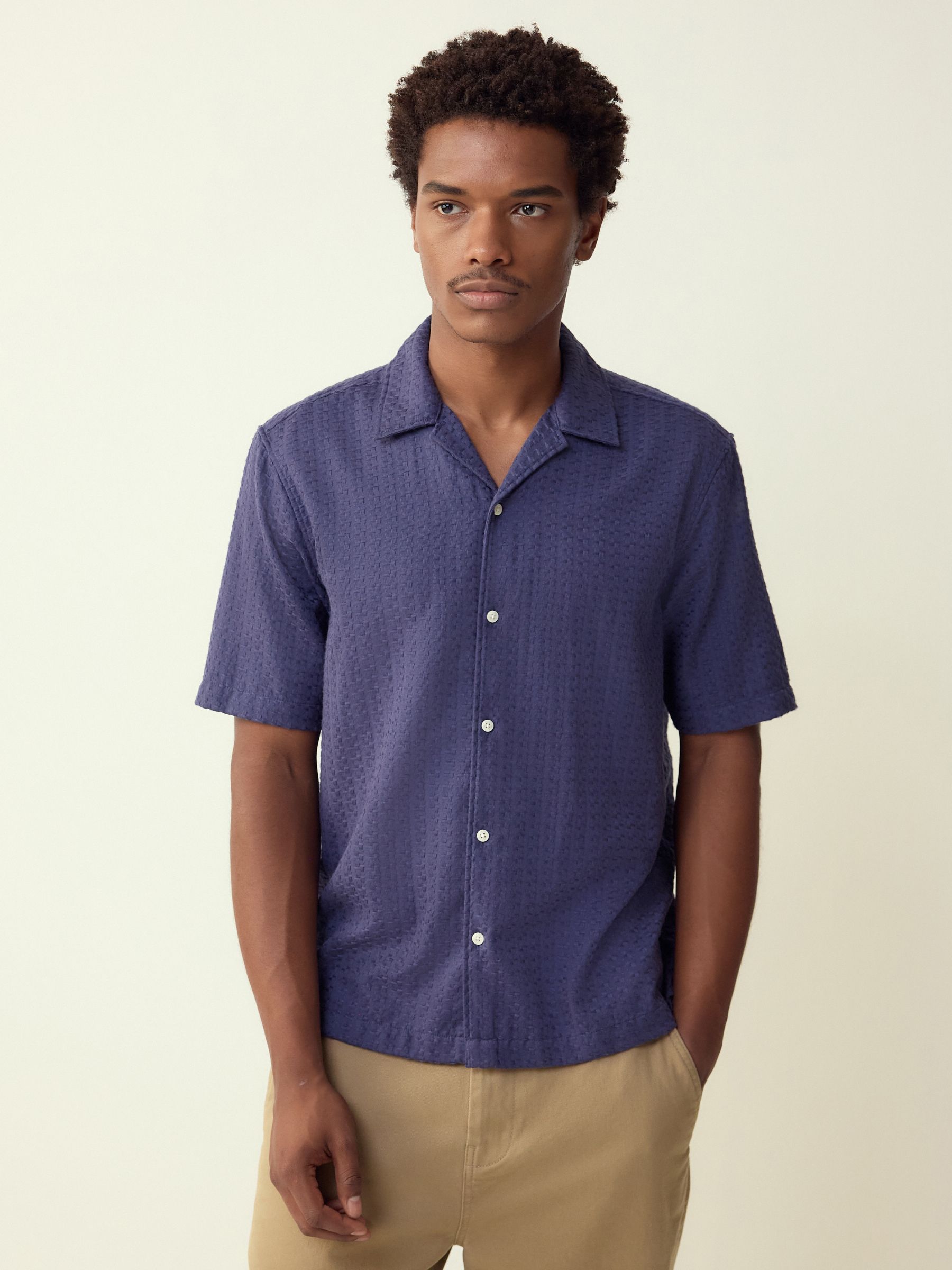 Buy Blue Regular Fit Textured Waffle Short Sleeve Shirt from the