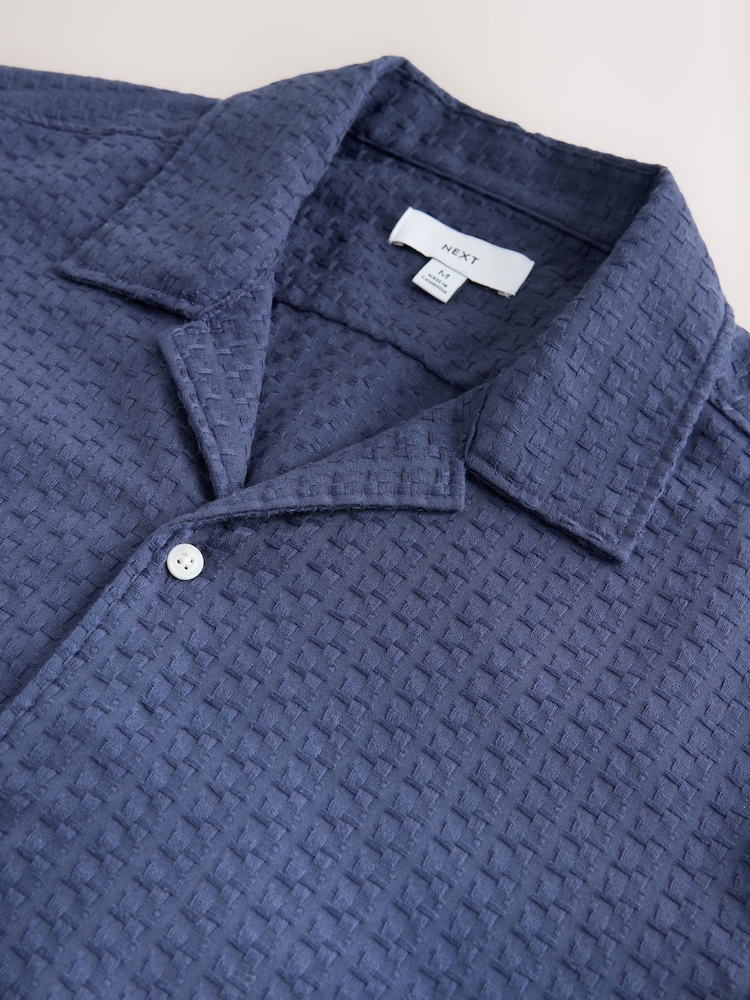 Blue Textured Waffle Short Sleeve Shirt - Image 7 of 7