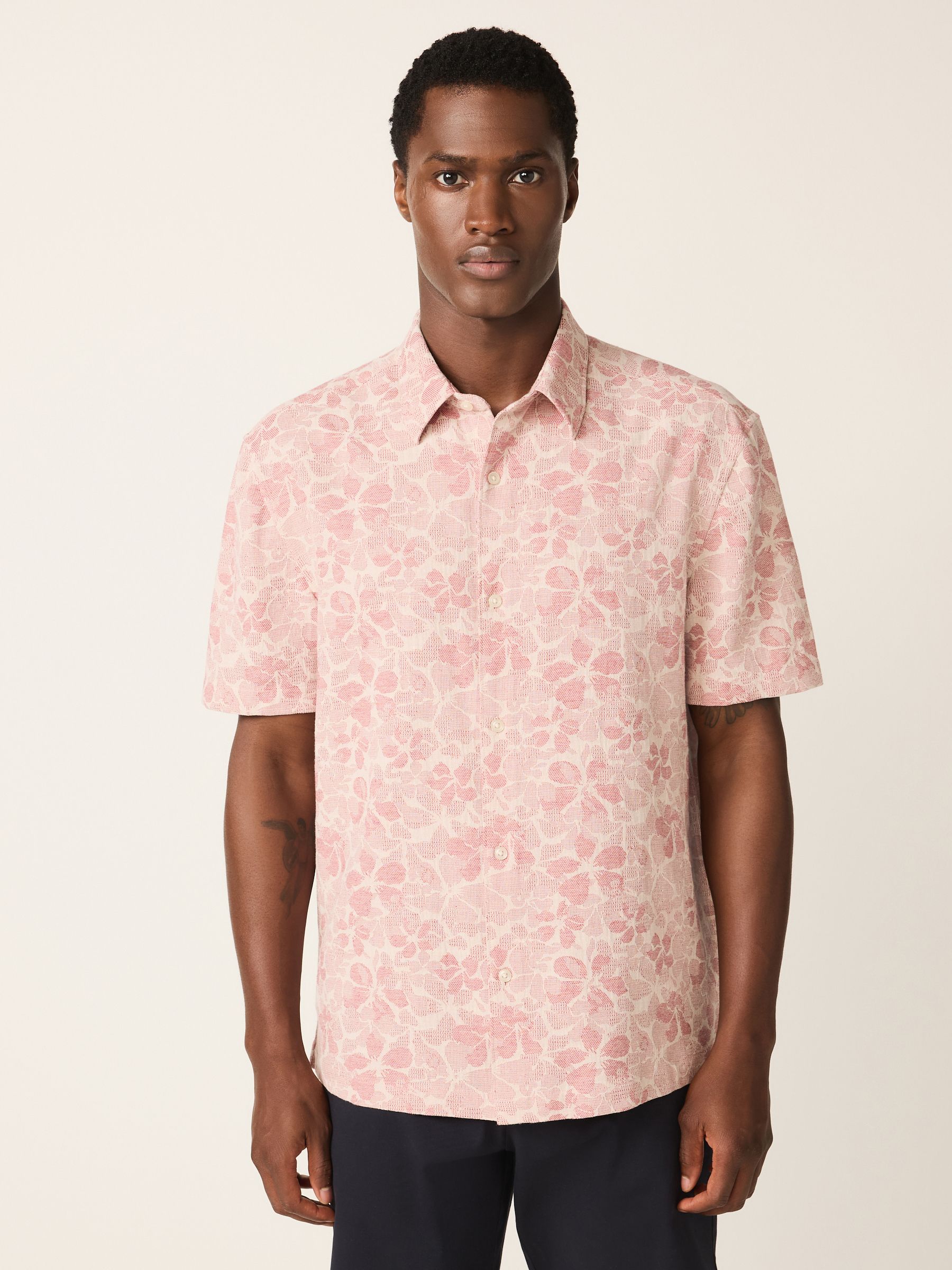 Buy Pink Textured Floral Print Short Sleeve Shirt from Next USA