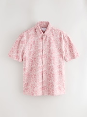 Pink Textured Floral Print Short Sleeve Shirt - Image 6 of 8