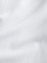 White Standard Collar Cotton Linen Blend Short Sleeve Shirt - Image 3 of 3