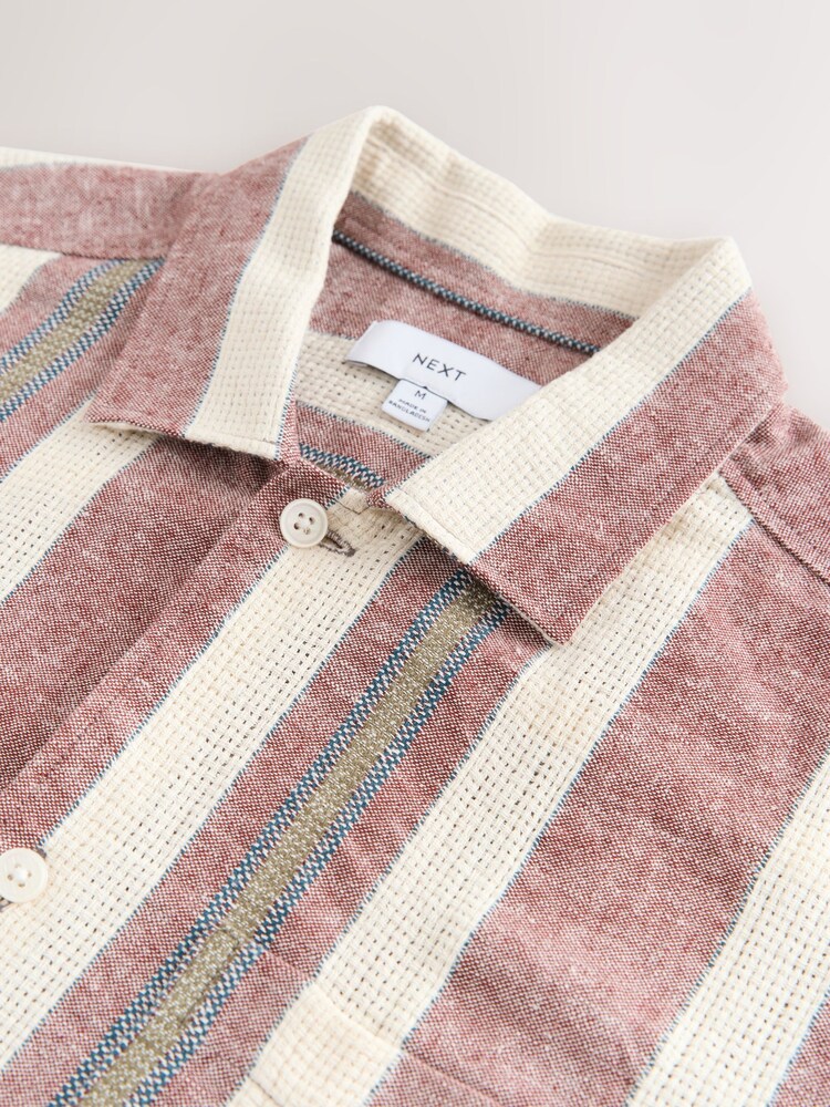 Red Stripe Textured Short Sleeve Shirt - Image 8 of 8 Red Stripe Textured Short Sleeve Shirt - Image 8 of 8