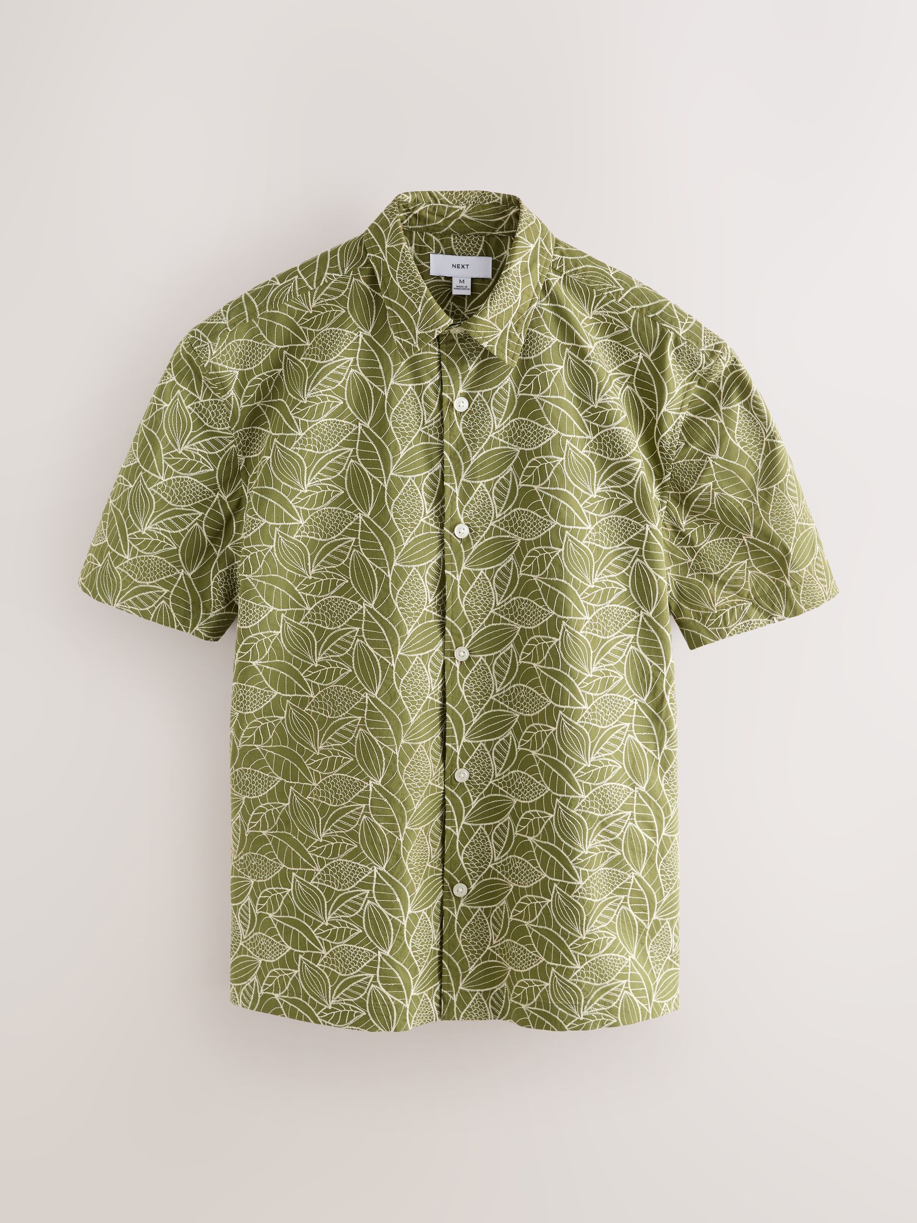 Buy Green Textured Embroidered Tile Short Sleeve Shirt from the