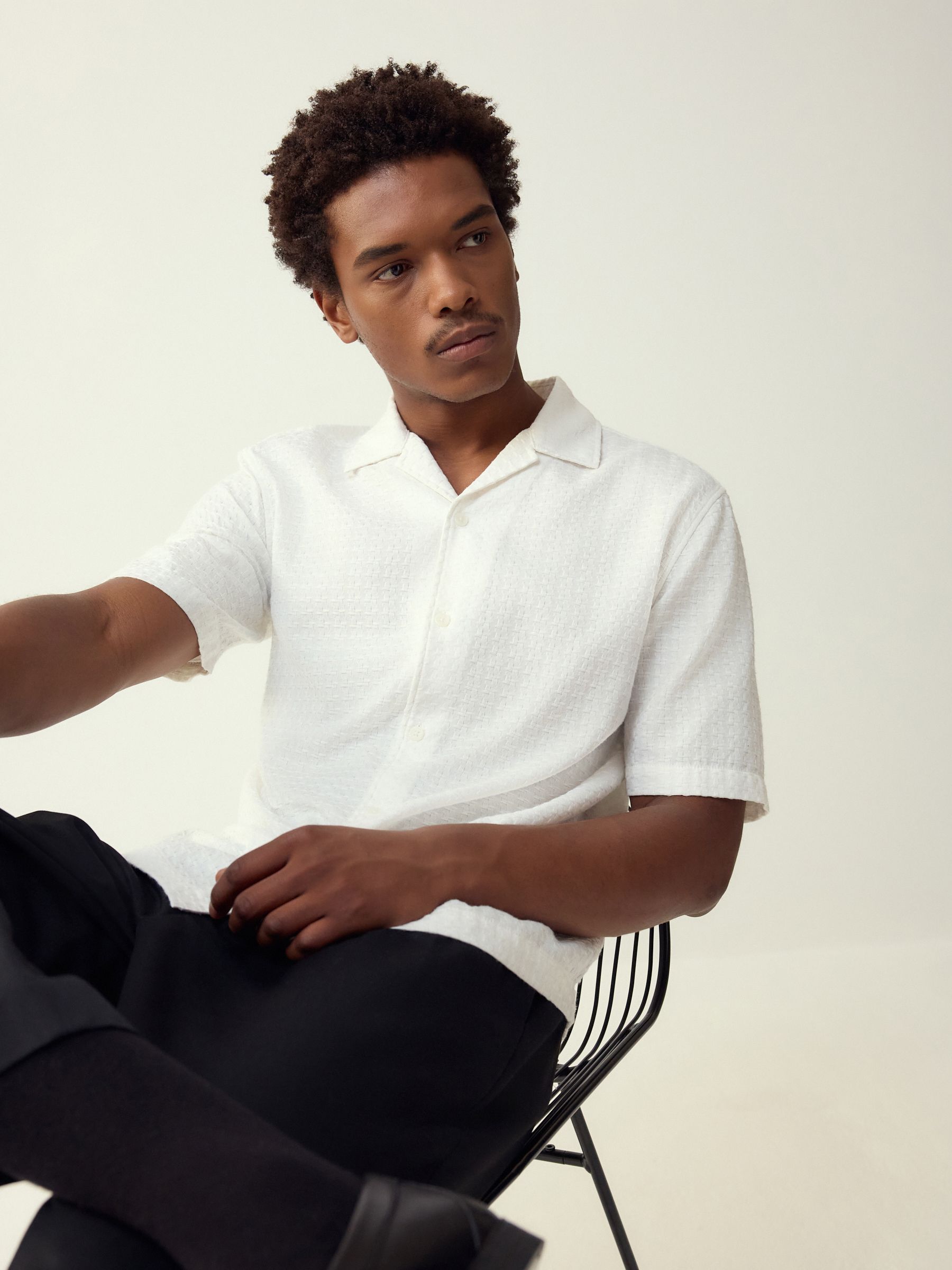 Buy Ecru Regular Fit Textured Waffle Short Sleeve Shirt from the
