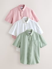 Multi Cotton Linen Blend Short Sleeve Shirts 3 Pack - Image 1 of 9
