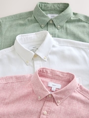 Multi Cotton Linen Blend Short Sleeve Shirts 3 Pack - Image 5 of 9