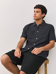 أسود - Linen Tencel Blend Short Sleeve Shirt - Image 4 of 7