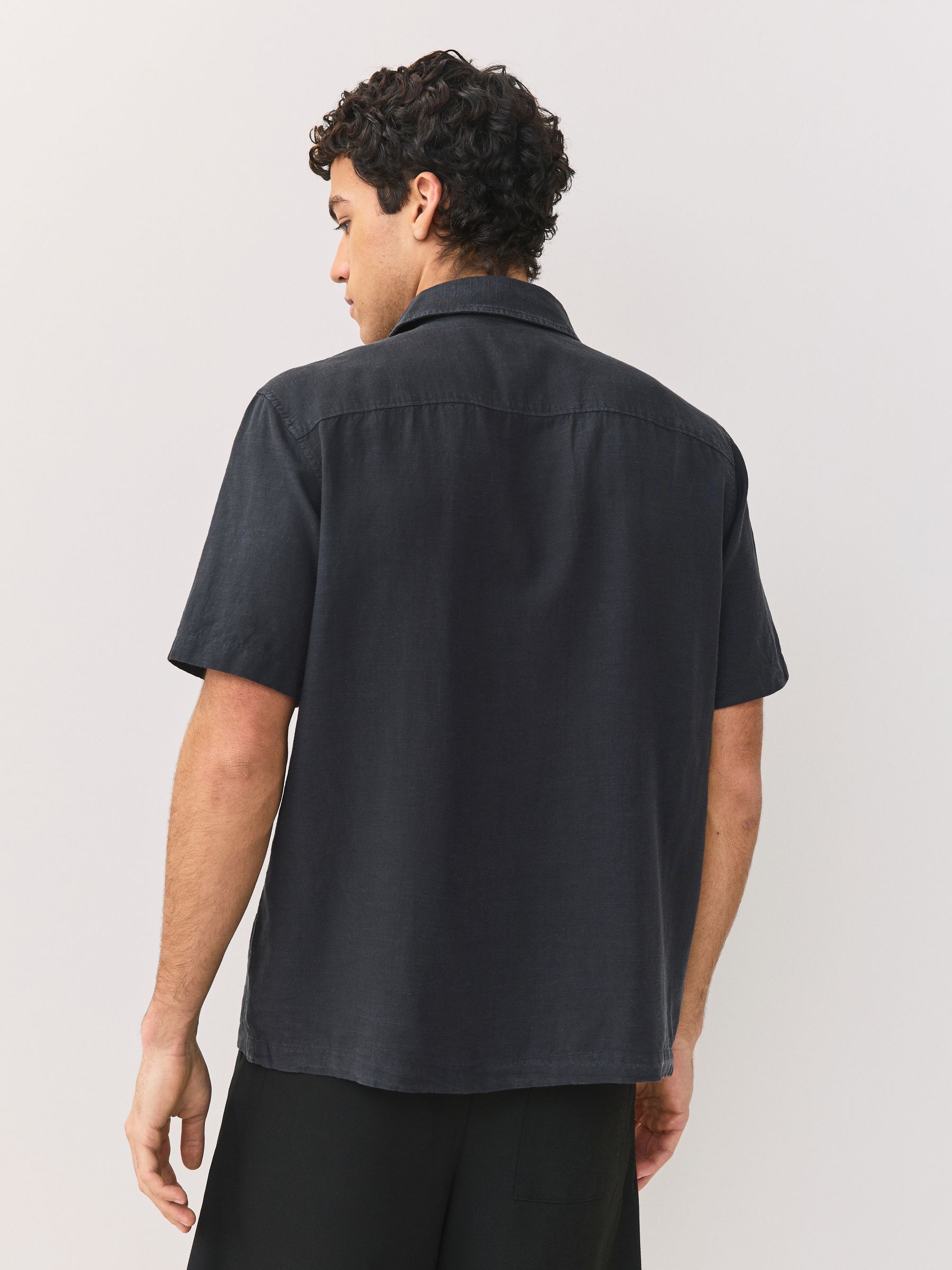 Buy Black N.Premium Linen Tencel Blend Short Sleeve Shirt from
