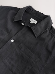 أسود - Linen Tencel Blend Short Sleeve Shirt - Image 6 of 7